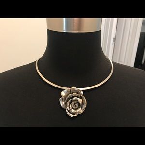 Silver rose necklace and matching ring